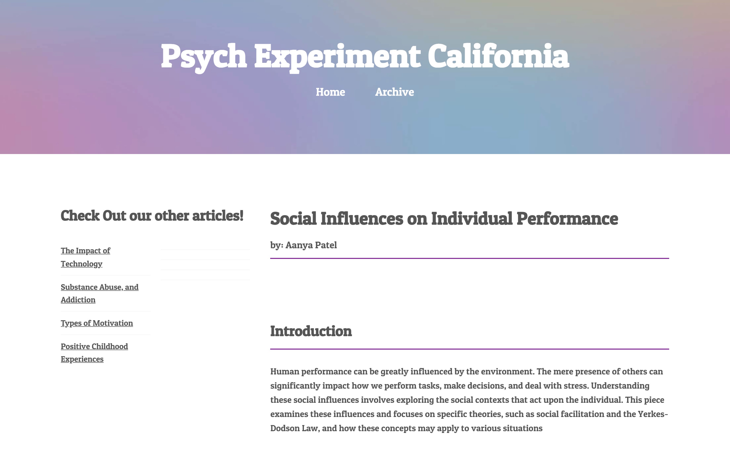 An article page with its sidebar of other pieces